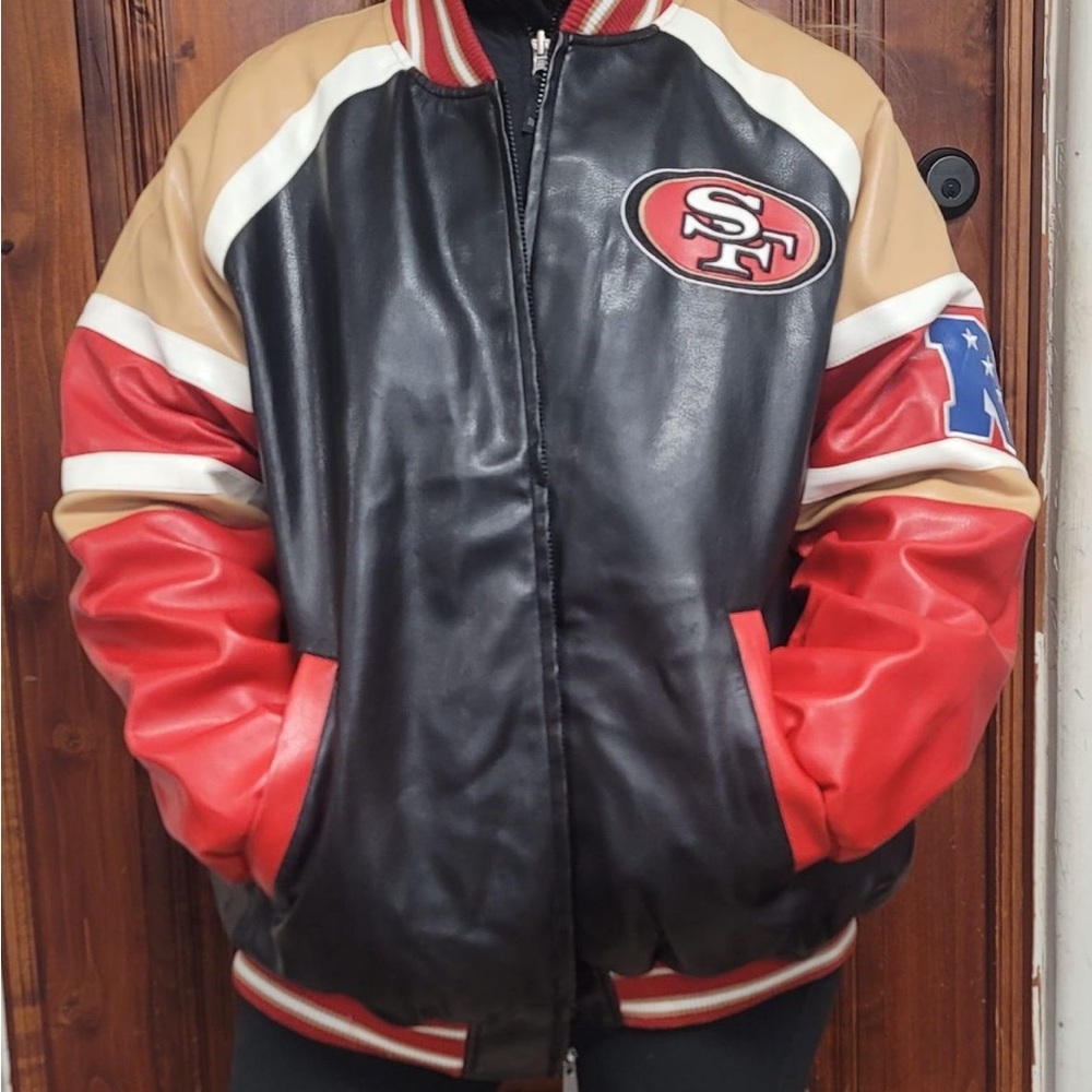Men's Black and Red 49er Leather Jacket